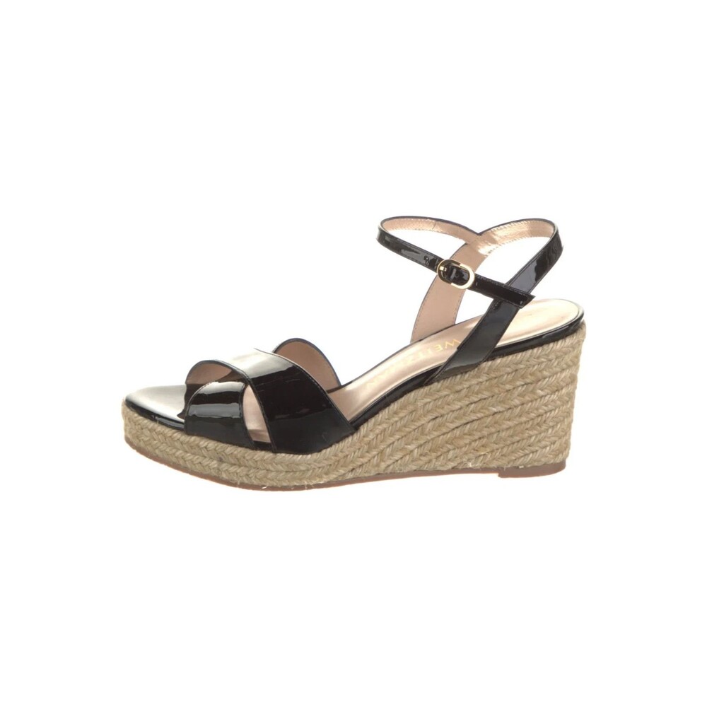 Stuart Weitzman Black Patent Espadrille Wedge Sandals